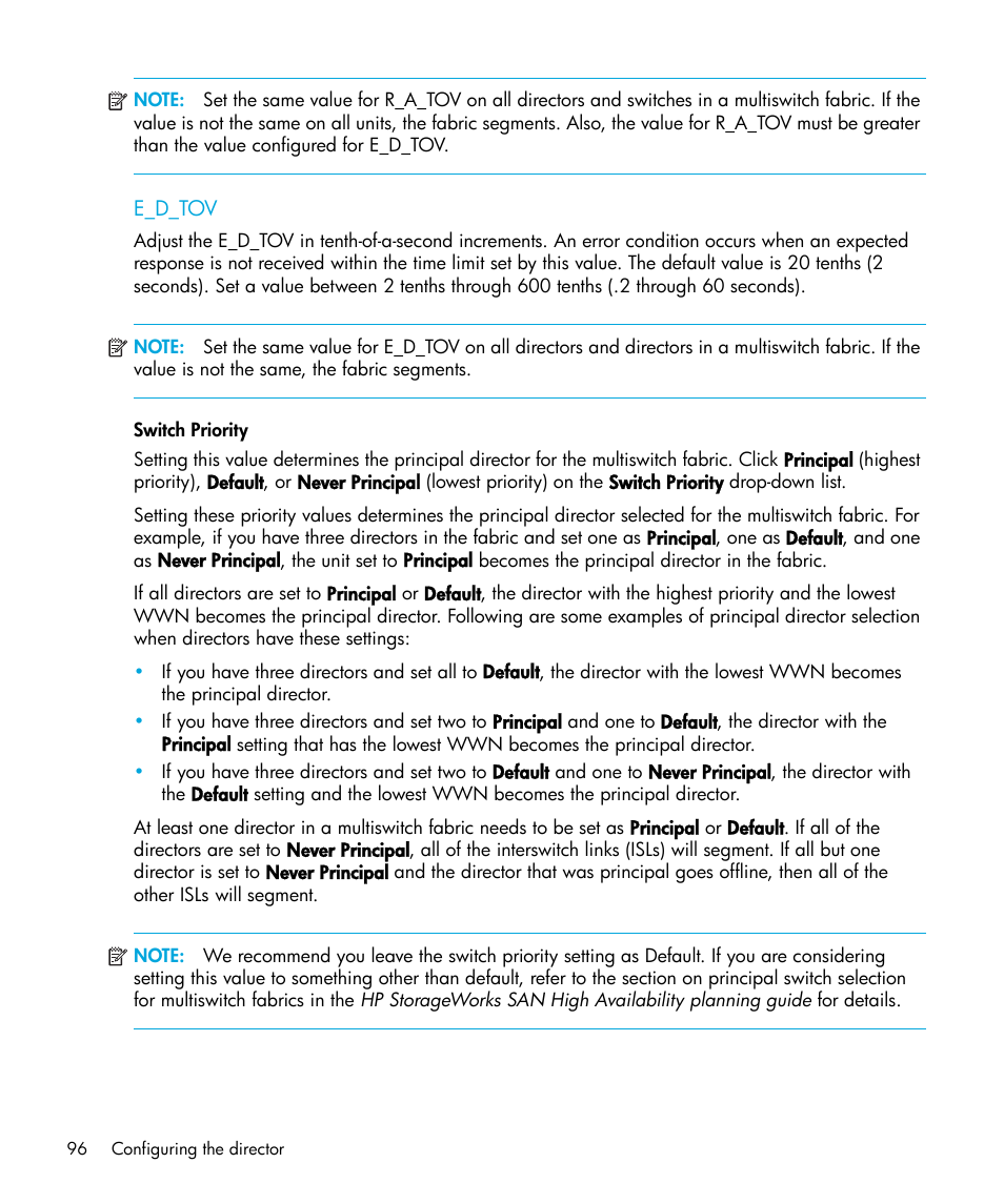 E_d_tov, Switch priority | HP StorageWorks 2.64 Director Switch User Manual | Page 96 / 216