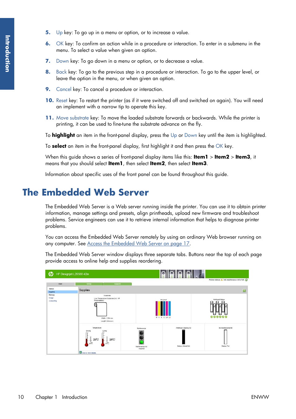 The embedded web server | HP Latex 210 Printer User Manual | Page 14 / 95