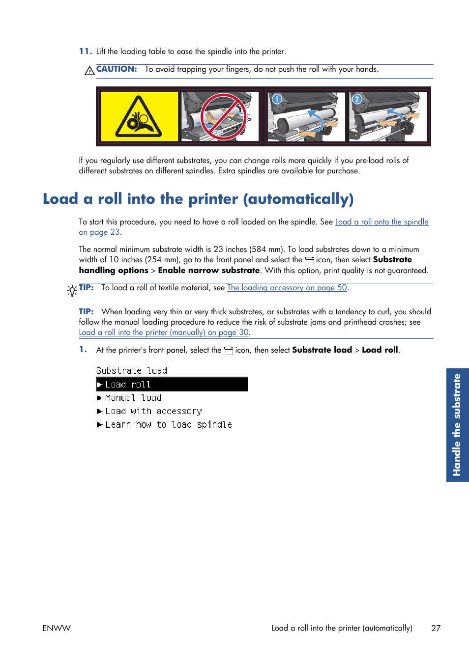 Load a roll into the printer (automatically) | HP Latex 210 Printer User Manual | Page 31 / 95