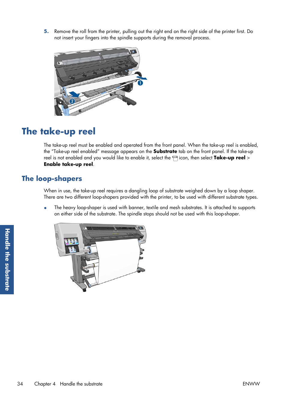 The take-up reel, The loop-shapers | HP Latex 210 Printer User Manual | Page 38 / 95