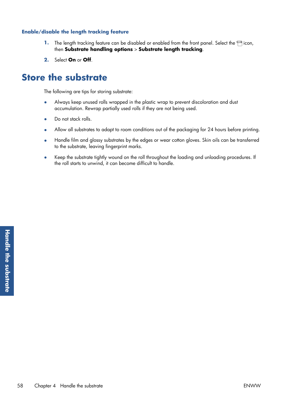 Store the substrate | HP Latex 210 Printer User Manual | Page 62 / 95