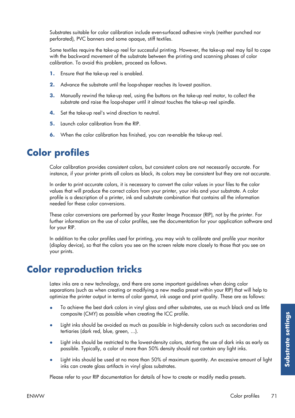 Color profiles, Color reproduction tricks, Color profiles color reproduction tricks | HP Latex 210 Printer User Manual | Page 75 / 95