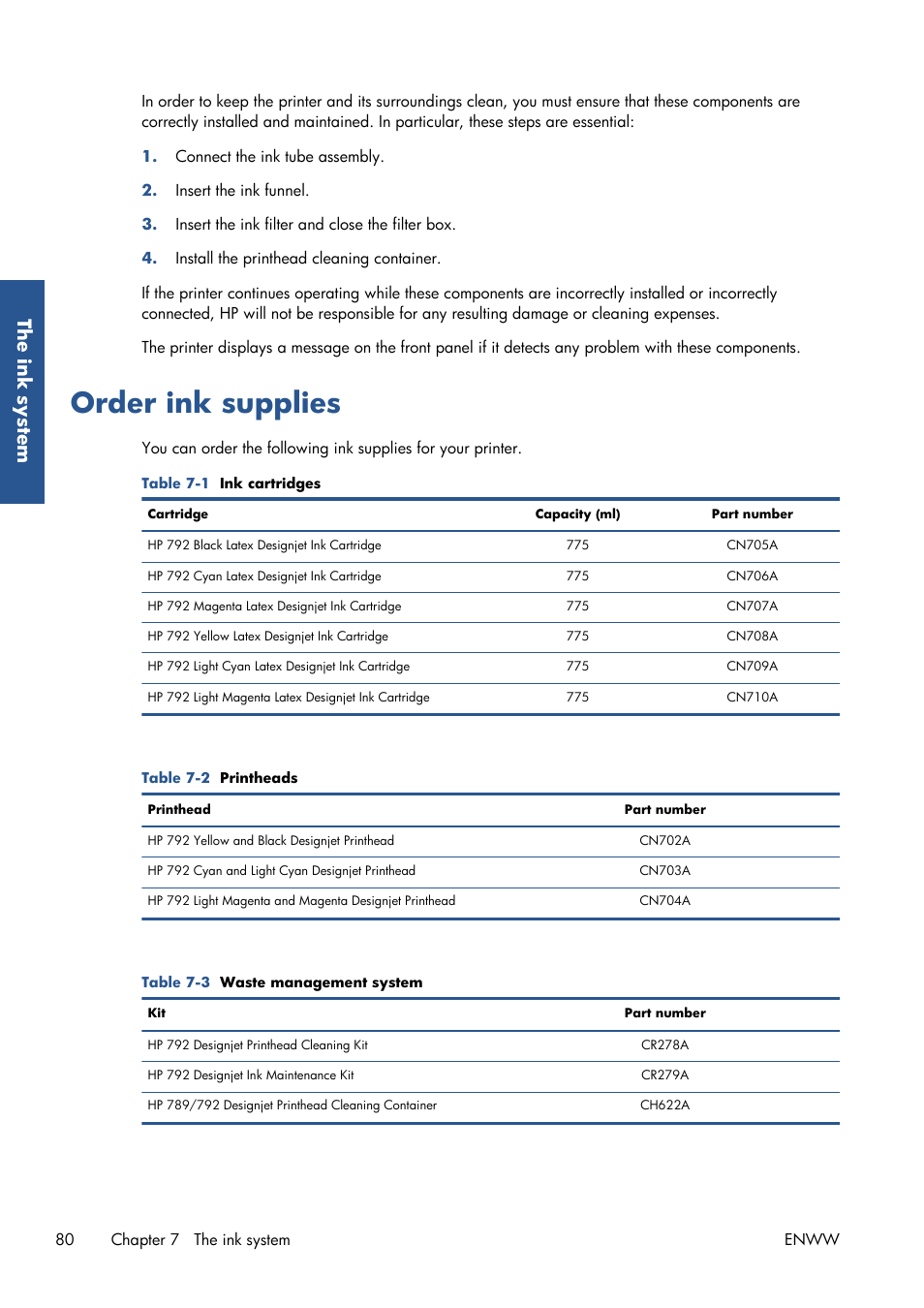 Order ink supplies, The ink sy stem | HP Latex 210 Printer User Manual | Page 84 / 95