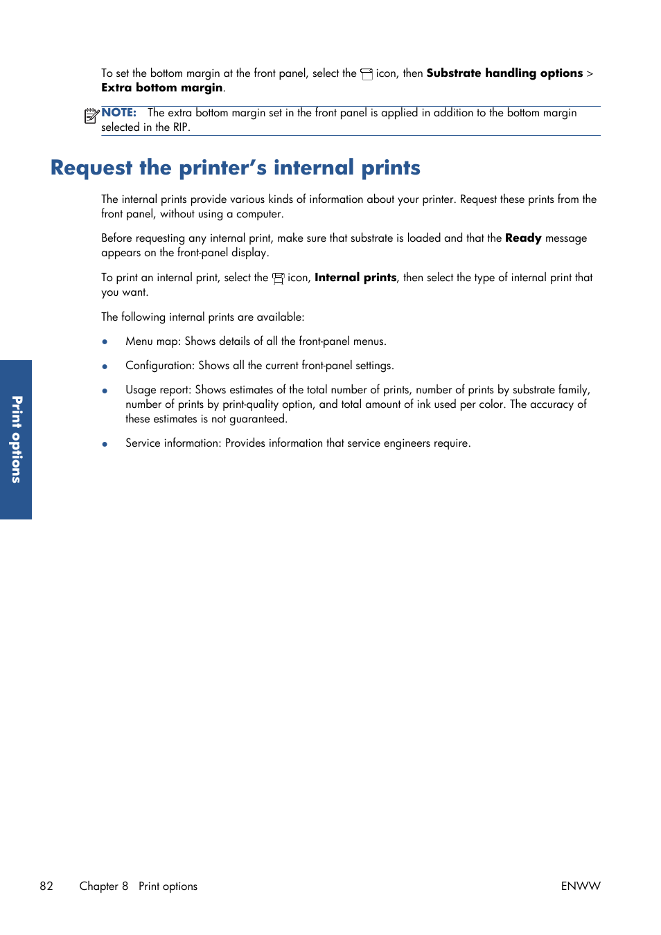 Request the printer’s internal prints | HP Latex 210 Printer User Manual | Page 86 / 95