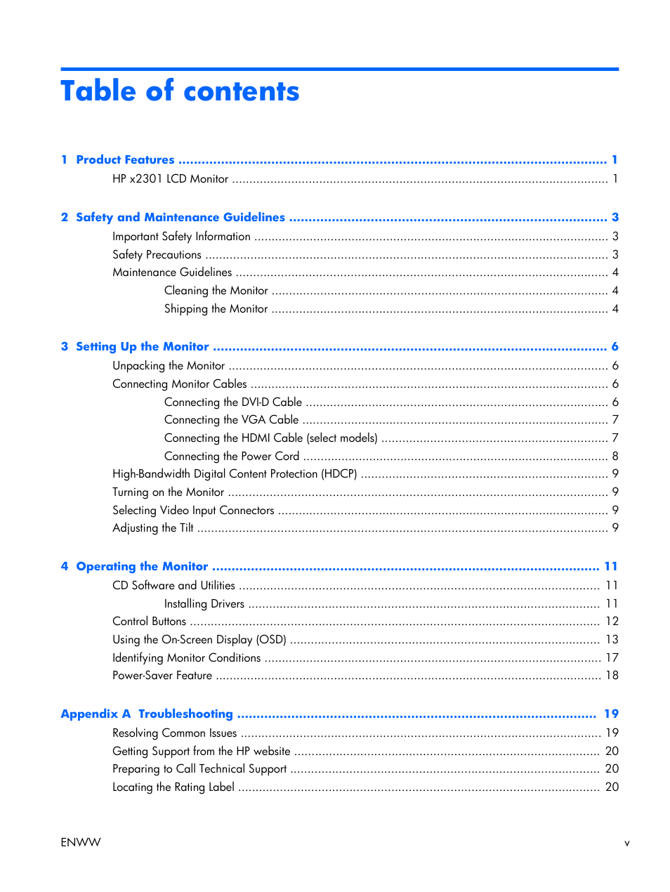 HP x2301 23-inch Diagonal Micro Thin LED Monitor User Manual | Page 5 / 34