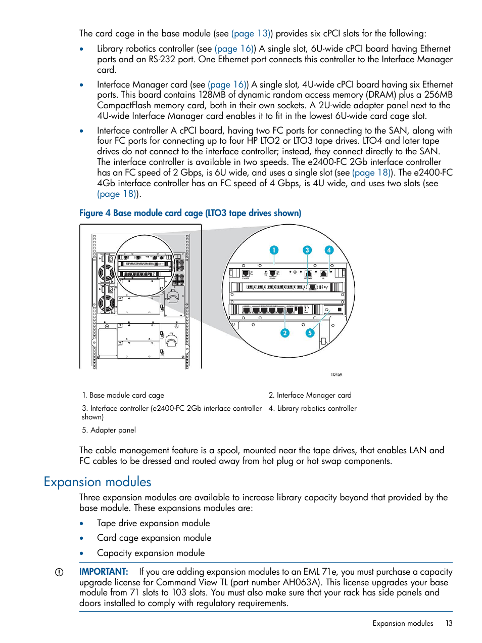 Expansion modules | HP EML E-series Tape Libraries User Manual | Page 13 / 112