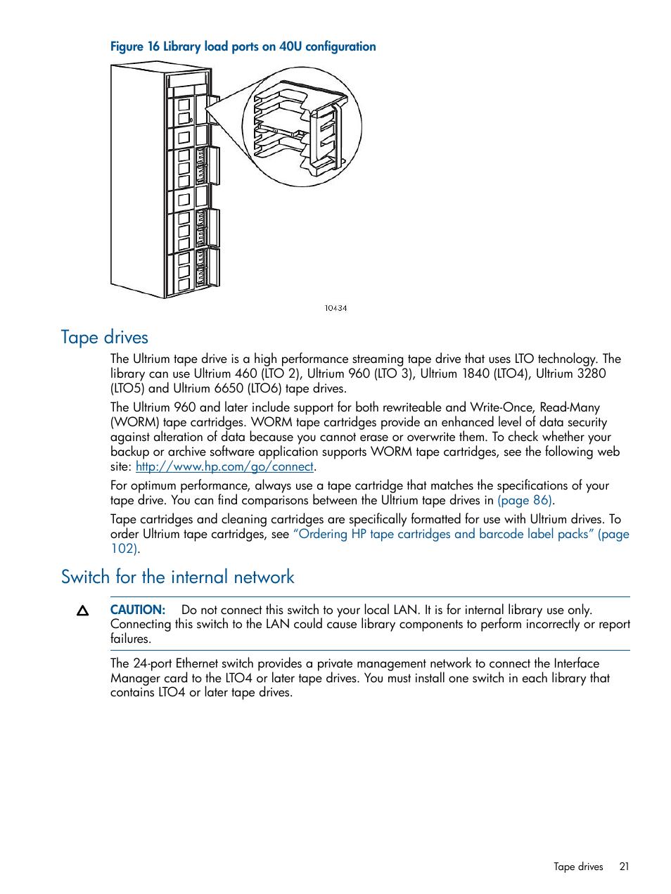 Tape drives, Switch for the internal network, Tape drives switch for the internal network | HP EML E-series Tape Libraries User Manual | Page 21 / 112