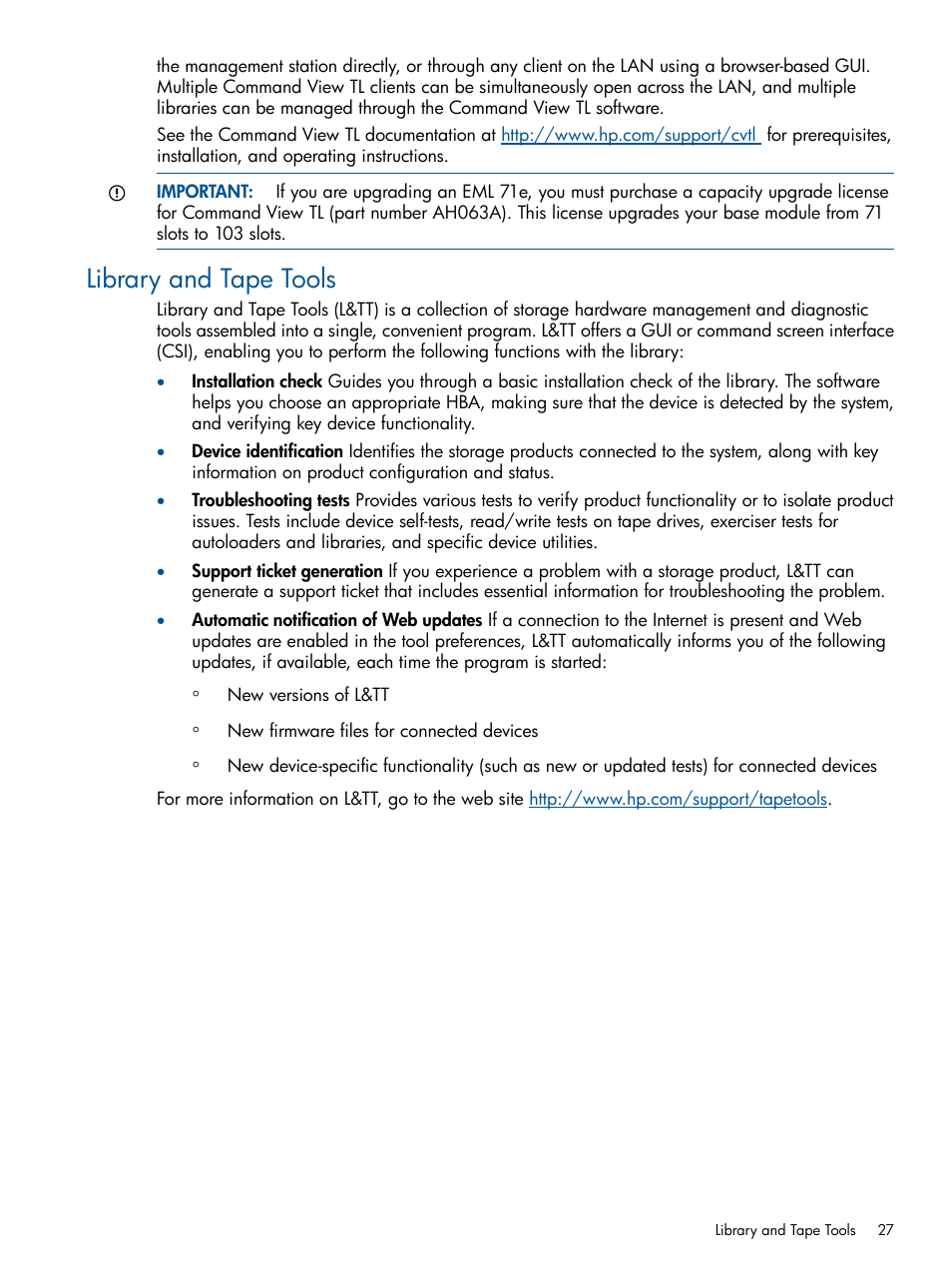 Library and tape tools | HP EML E-series Tape Libraries User Manual | Page 27 / 112