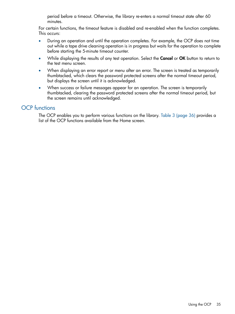 Ocp functions | HP EML E-series Tape Libraries User Manual | Page 35 / 112