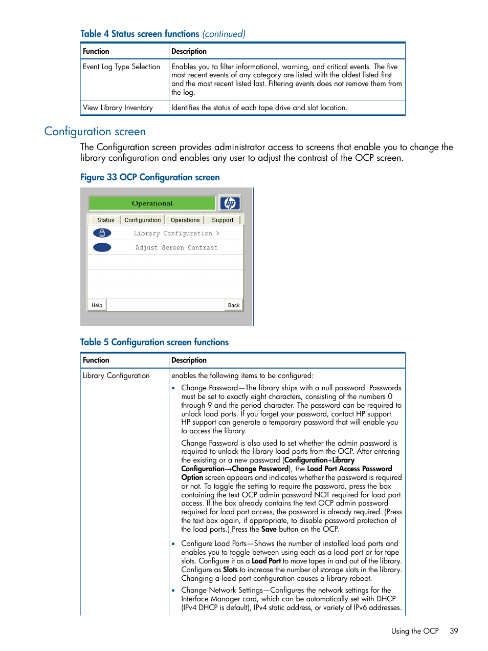 Configuration screen | HP EML E-series Tape Libraries User Manual | Page 39 / 112