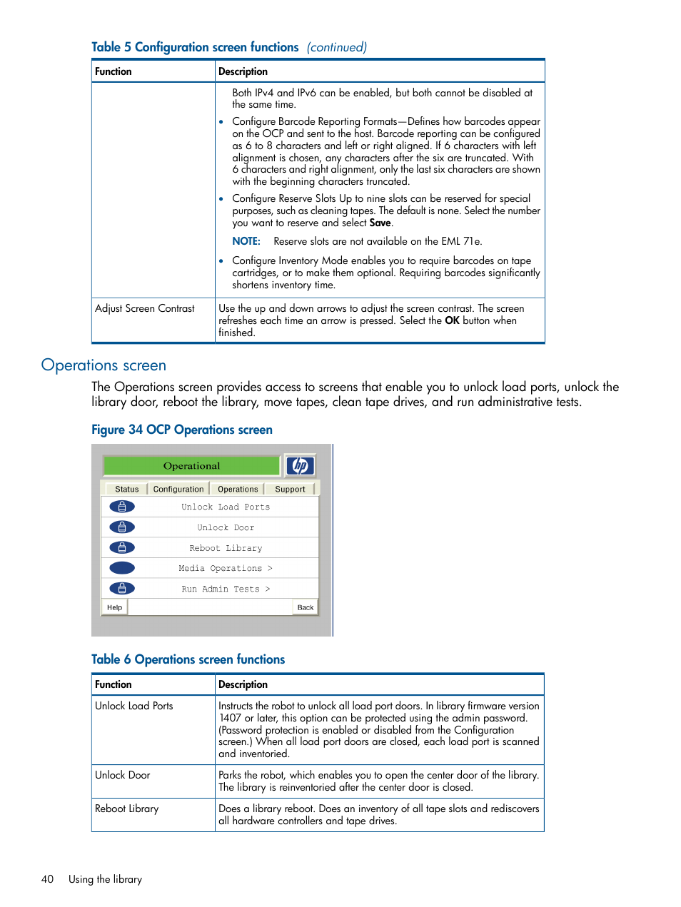 Operations screen | HP EML E-series Tape Libraries User Manual | Page 40 / 112