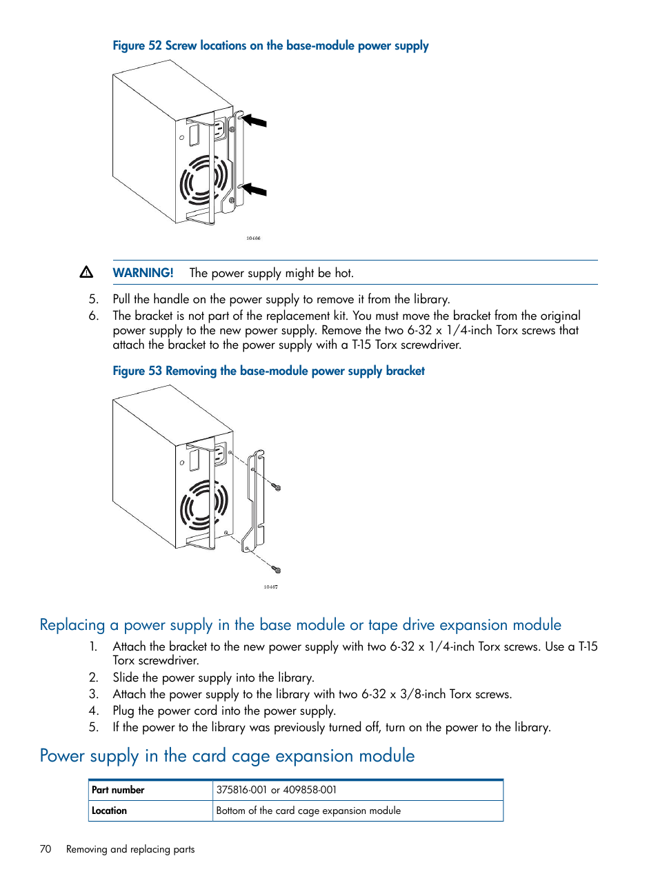 Power supply in the card cage expansion module | HP EML E-series Tape Libraries User Manual | Page 70 / 112