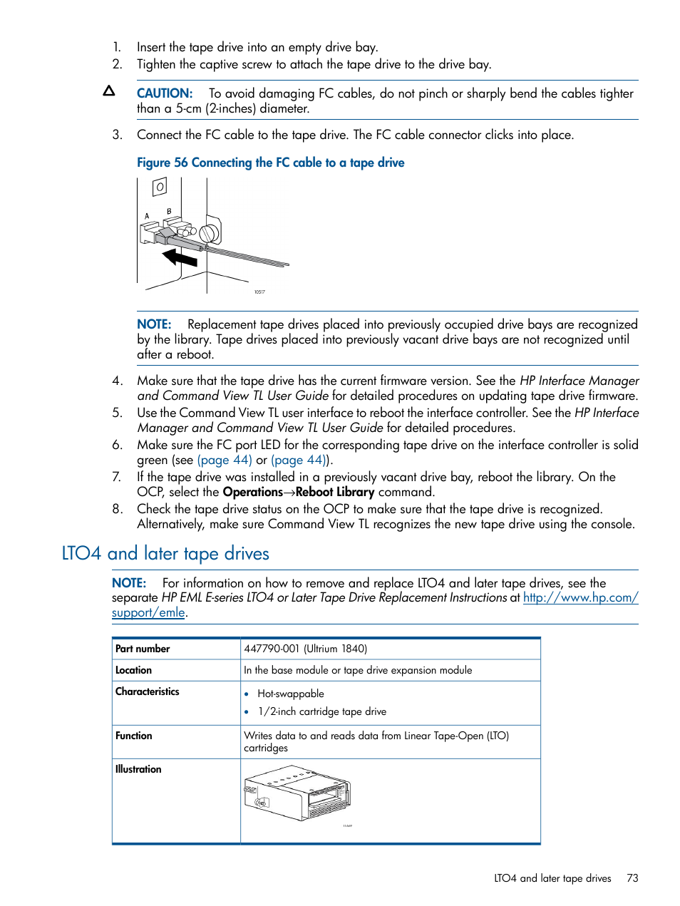 Lto4 and later tape drives | HP EML E-series Tape Libraries User Manual | Page 73 / 112