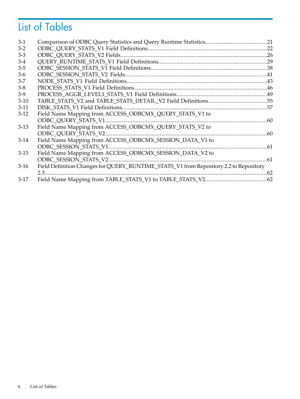 List of tables | HP Neoview Release 2.4 Software User Manual | Page 6 / 78