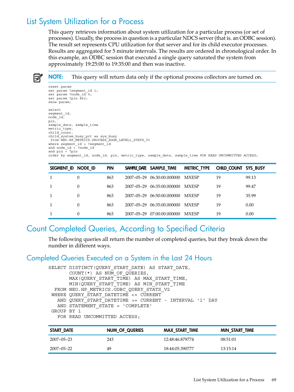 List system utilization for a process | HP Neoview Release 2.4 Software User Manual | Page 69 / 78