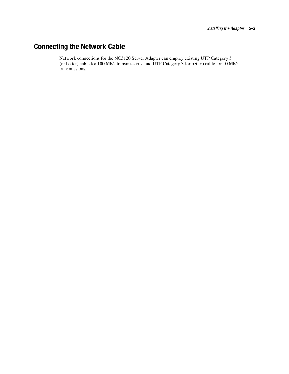 Connecting the network cable, Connecting the network cable -3 | HP NC3120 Fast Ethernet Server Adapter User Manual | Page 13 / 20