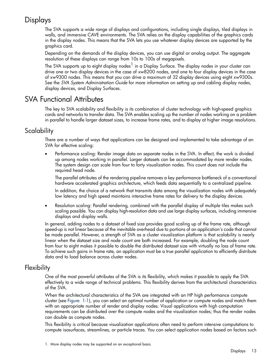 Displays, Sva functional attributes, Scalability | Flexibility, Displays sva functional attributes, Scalability flexibility | HP Scalable Visualization Array Software User Manual | Page 13 / 48