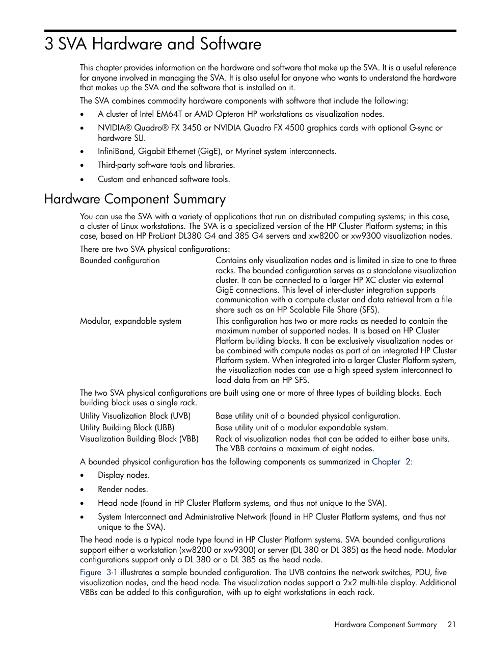 3 sva hardware and software, Hardware component summary, Chapter 3 | HP Scalable Visualization Array Software User Manual | Page 21 / 48