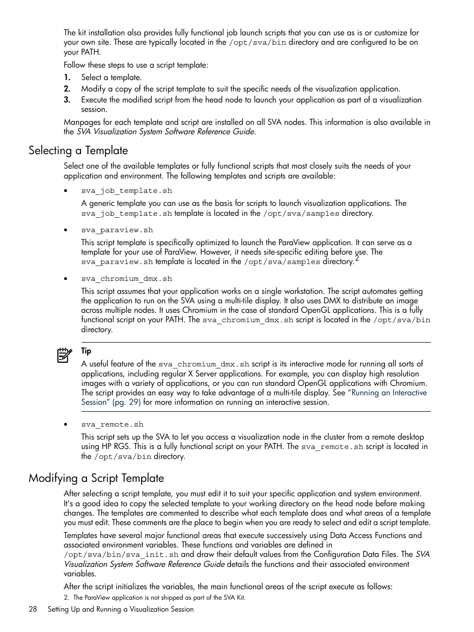 Selecting a template, Modifying a script template, Selecting a template modifying a script template | HP Scalable Visualization Array Software User Manual | Page 28 / 48