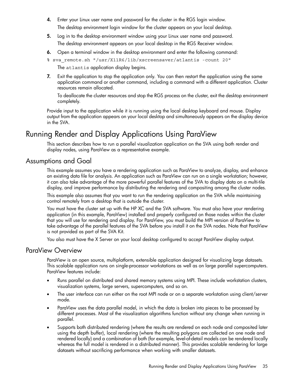 Assumptions and goal, Paraview overview, Assumptions and goal paraview overview | HP Scalable Visualization Array Software User Manual | Page 35 / 48