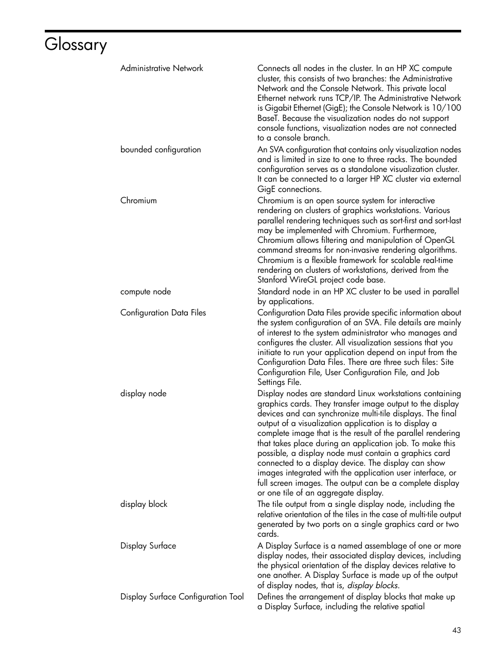 Glossary | HP Scalable Visualization Array Software User Manual | Page 43 / 48