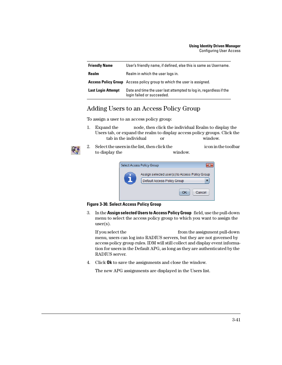 Adding users to an access policy group, Adding users to an access policy group -41 | HP Identity Driven Manager Software Series User Manual | Page 109 / 200