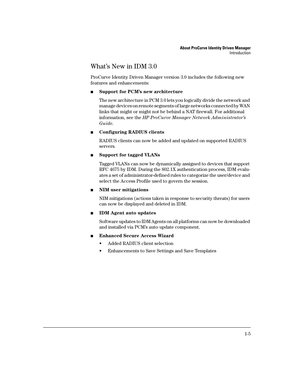 What’s new in idm 3.0, What’s new in idm 3.0 -5 | HP Identity Driven Manager Software Series User Manual | Page 11 / 200