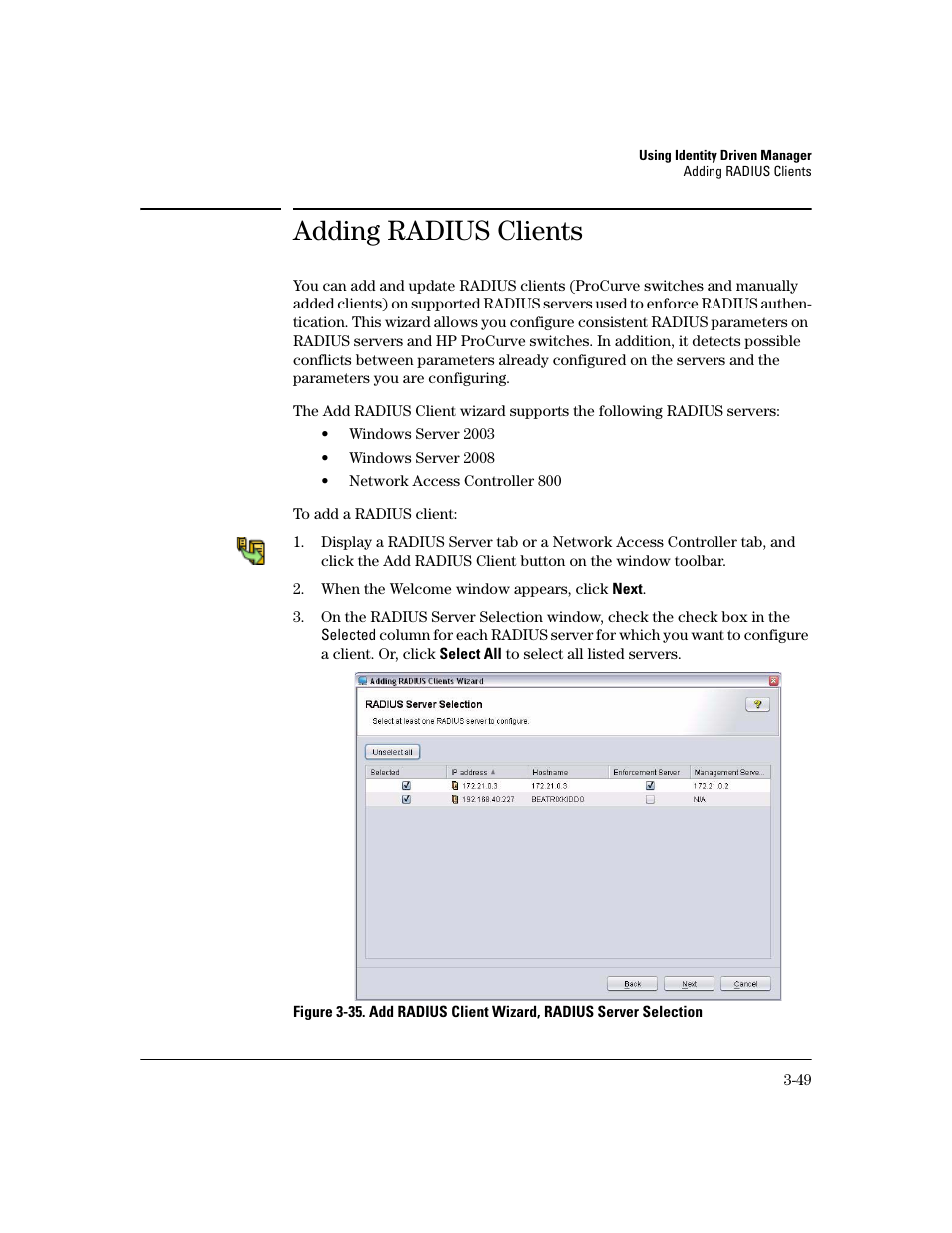 Adding radius clients | HP Identity Driven Manager Software Series User Manual | Page 117 / 200