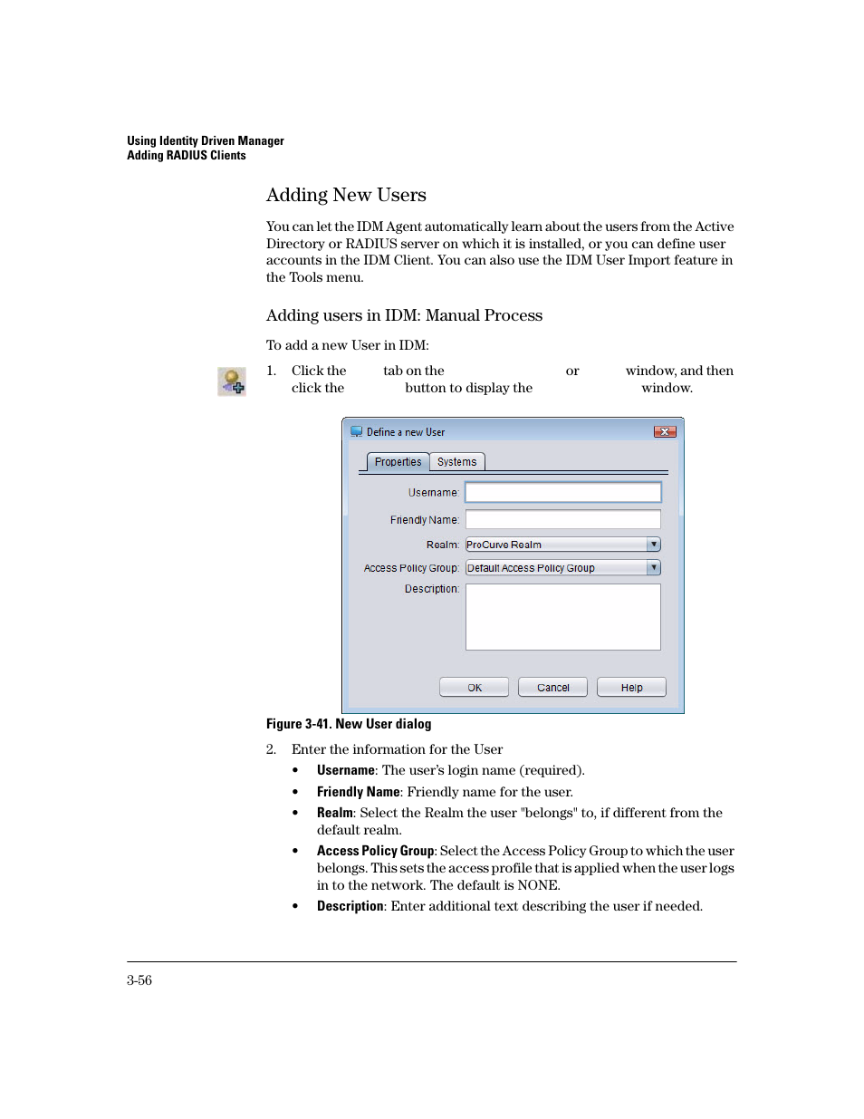 Adding new users, Adding new users -56 | HP Identity Driven Manager Software Series User Manual | Page 124 / 200