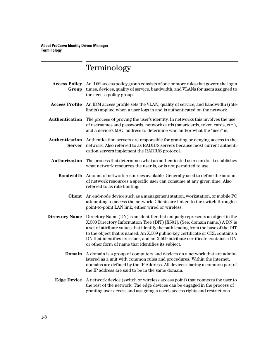 Terminology | HP Identity Driven Manager Software Series User Manual | Page 14 / 200