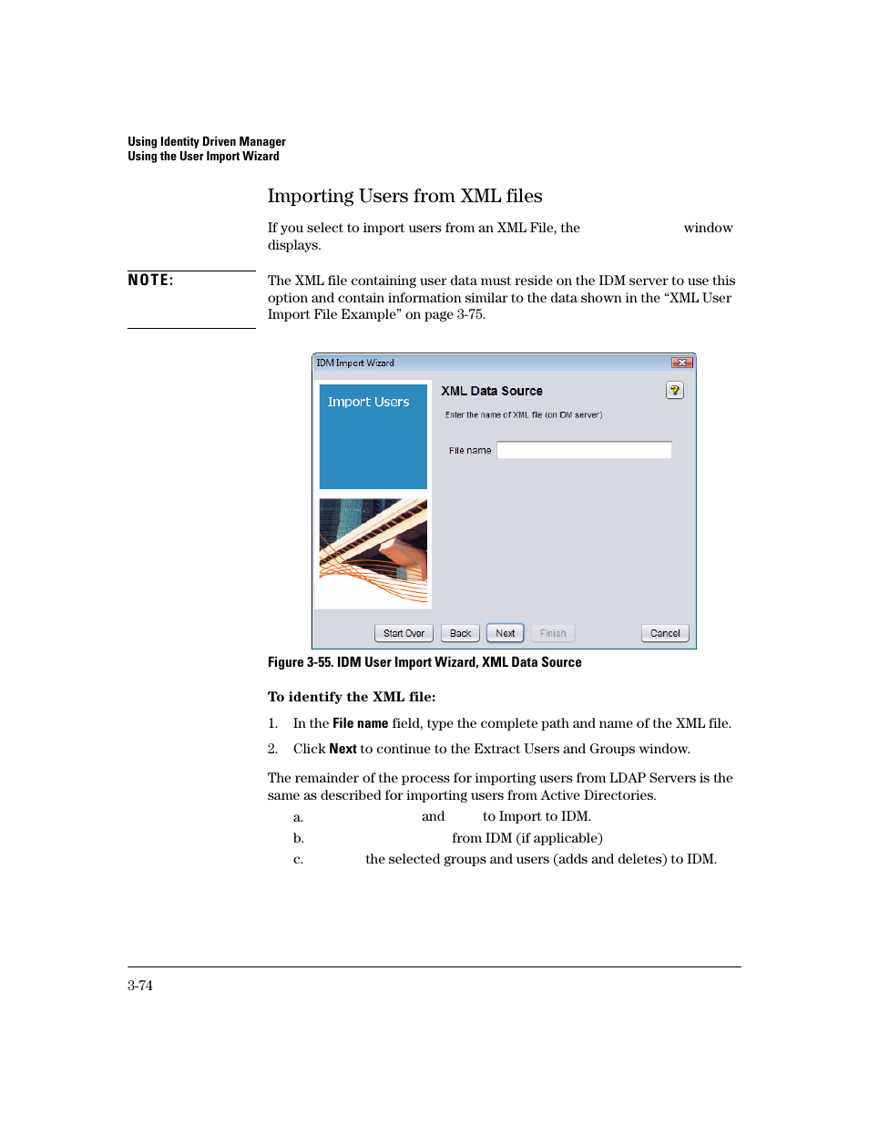 Importing users from xml files, Importing users from xml files -74 | HP Identity Driven Manager Software Series User Manual | Page 142 / 200