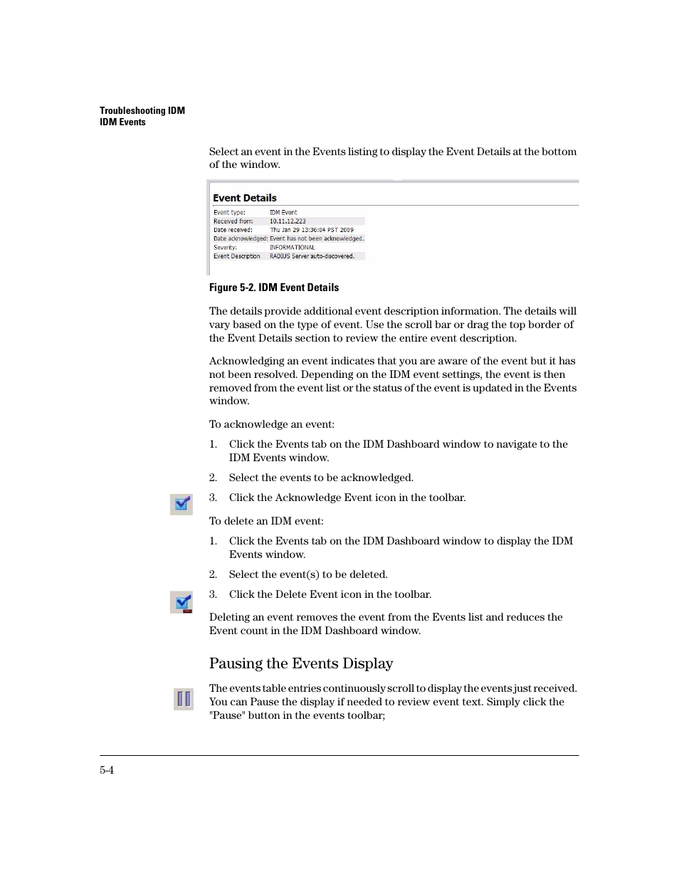 Pausing the events display, Pausing the events display -4 | HP Identity Driven Manager Software Series User Manual | Page 172 / 200