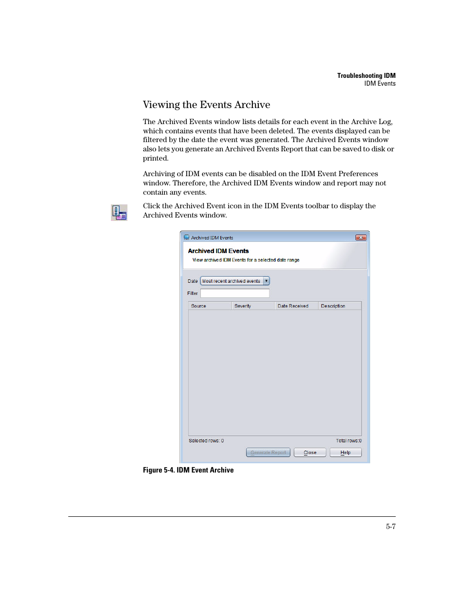 Viewing the events archive, Viewing the events archive -7 | HP Identity Driven Manager Software Series User Manual | Page 175 / 200