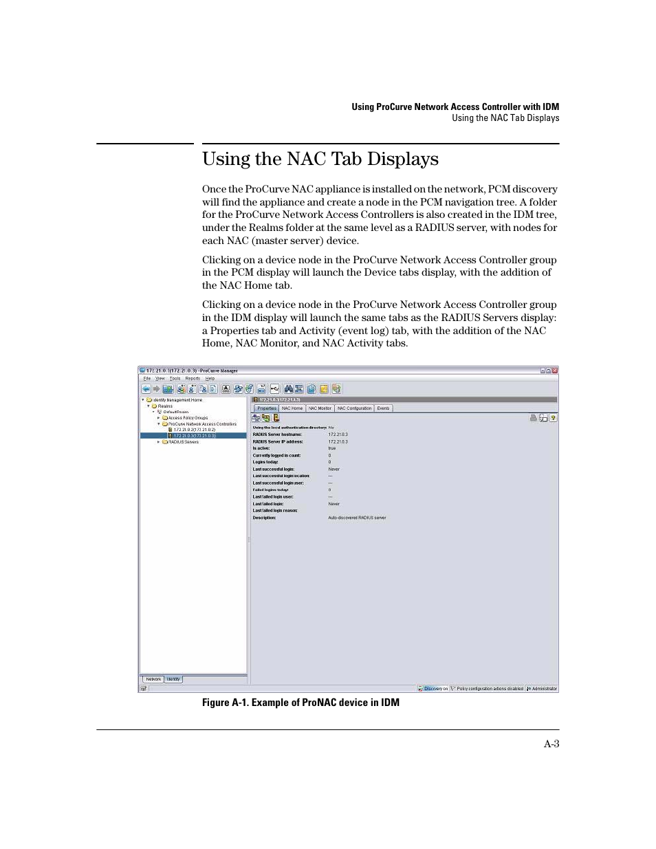 Using the nac tab displays | HP Identity Driven Manager Software Series User Manual | Page 183 / 200