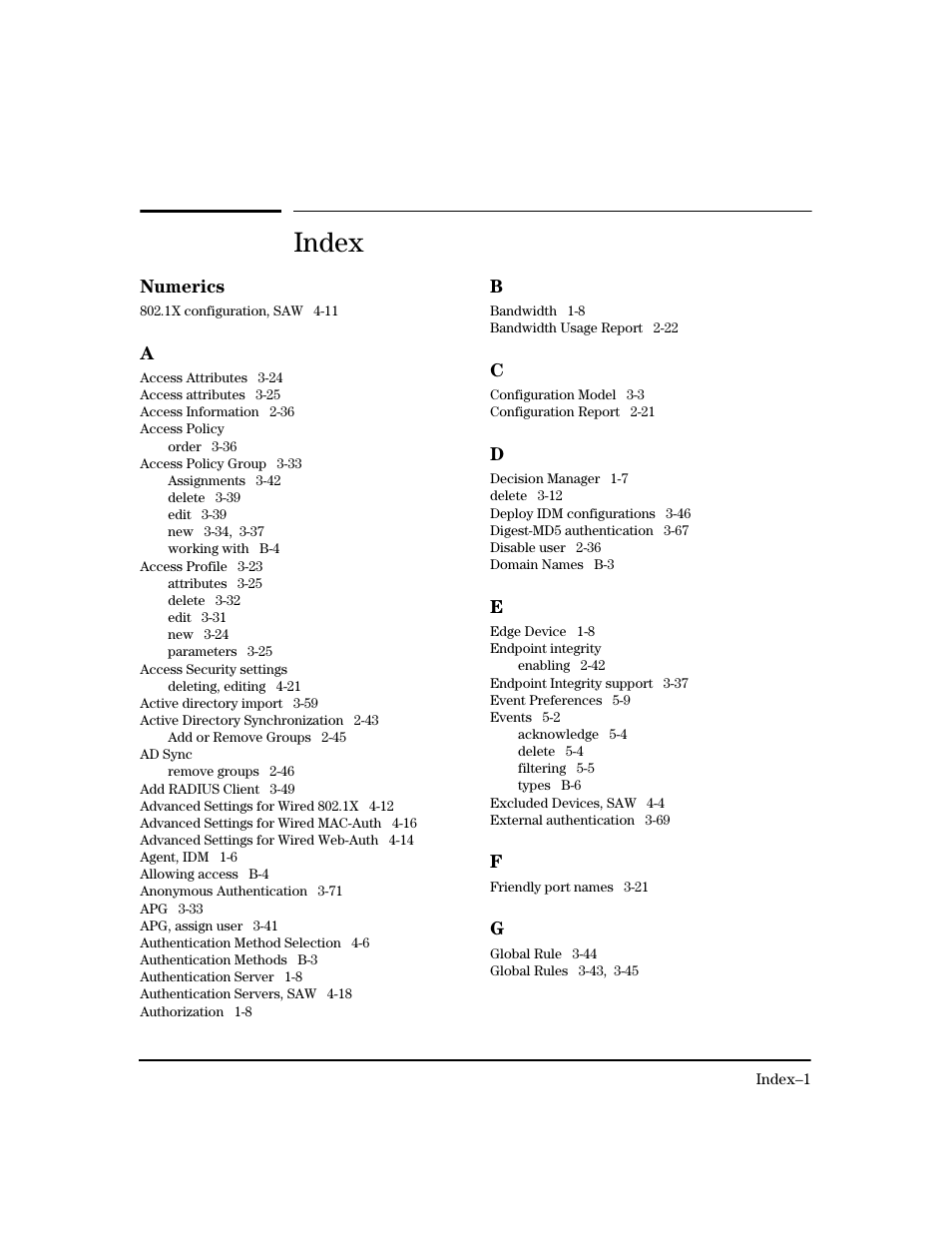 Index | HP Identity Driven Manager Software Series User Manual | Page 197 / 200