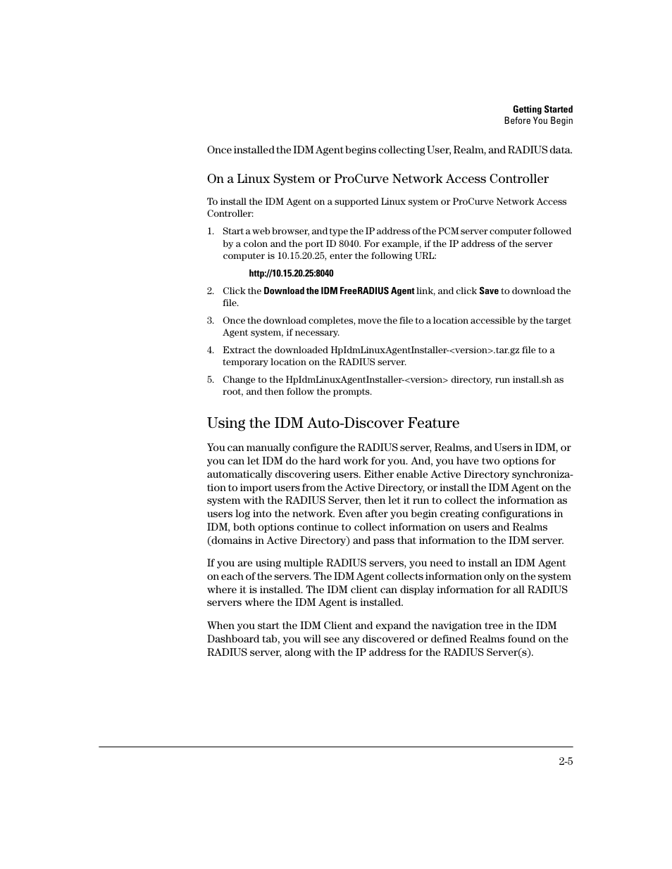 Using the idm auto-discover feature, Using the idm auto-discover feature -5 | HP Identity Driven Manager Software Series User Manual | Page 25 / 200