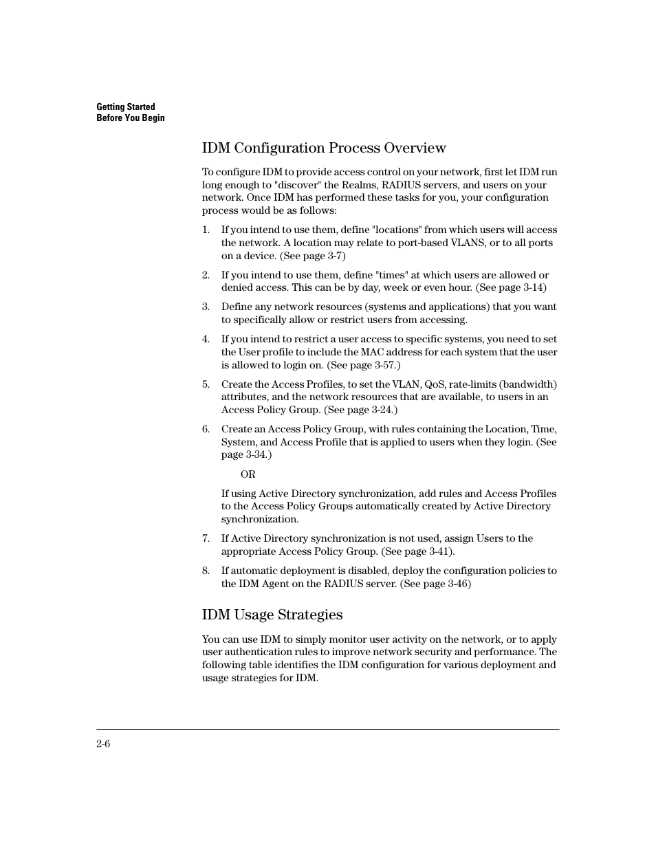 Idm configuration process overview, Idm usage strategies, Idm configuration process overview -6 | Idm usage strategies -6 | HP Identity Driven Manager Software Series User Manual | Page 26 / 200