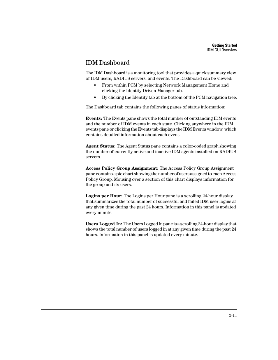 Idm dashboard, Idm dashboard -11 | HP Identity Driven Manager Software Series User Manual | Page 31 / 200