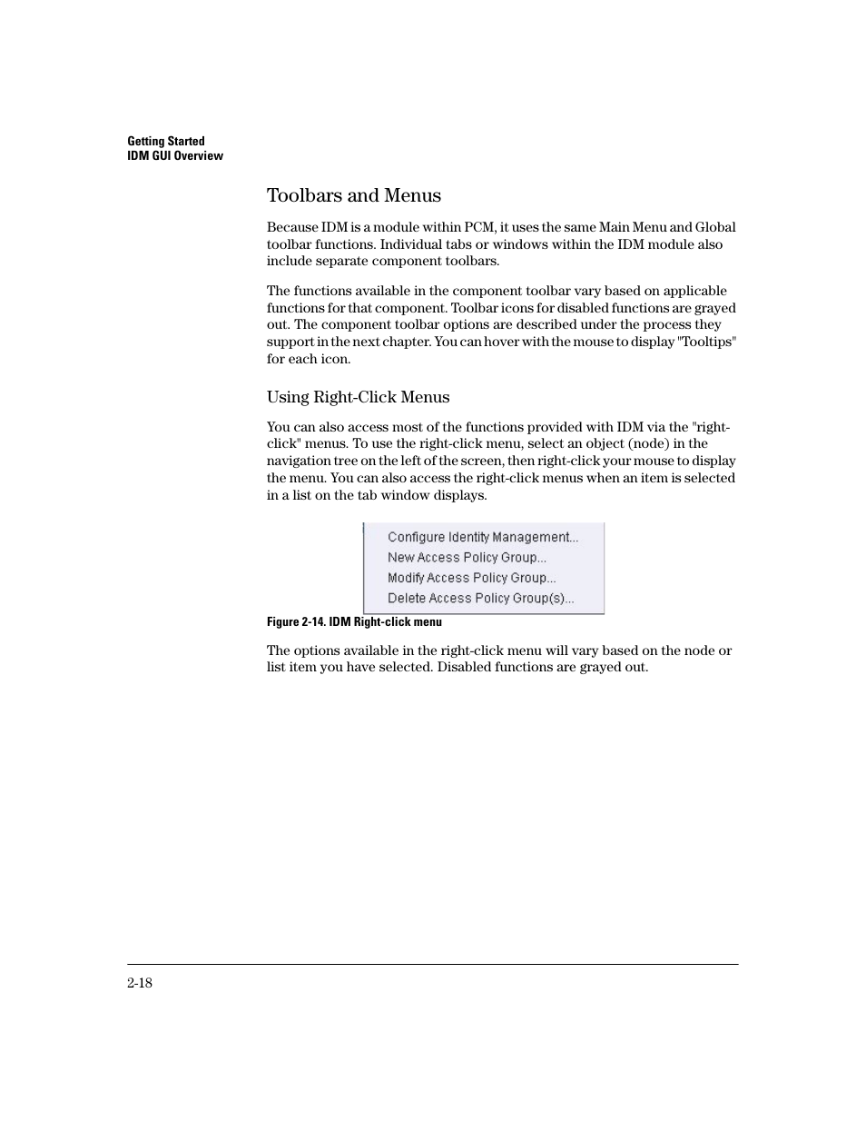 Toolbars and menus, Toolbars and menus -18 | HP Identity Driven Manager Software Series User Manual | Page 38 / 200