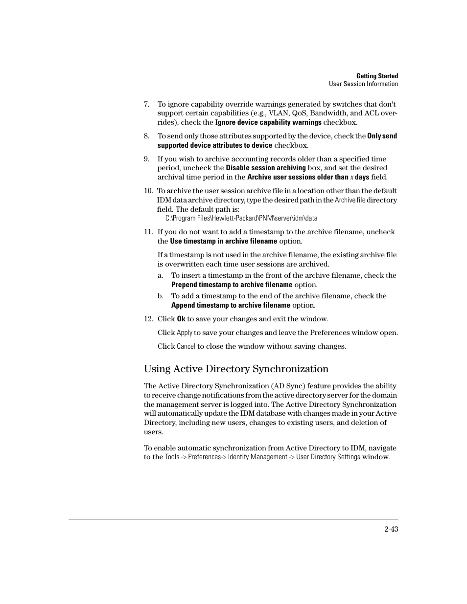 Using active directory synchronization, Using active directory synchronization -43 | HP Identity Driven Manager Software Series User Manual | Page 63 / 200