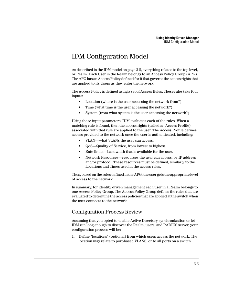 Idm configuration model, Configuration process review, Configuration process review -3 | HP Identity Driven Manager Software Series User Manual | Page 71 / 200