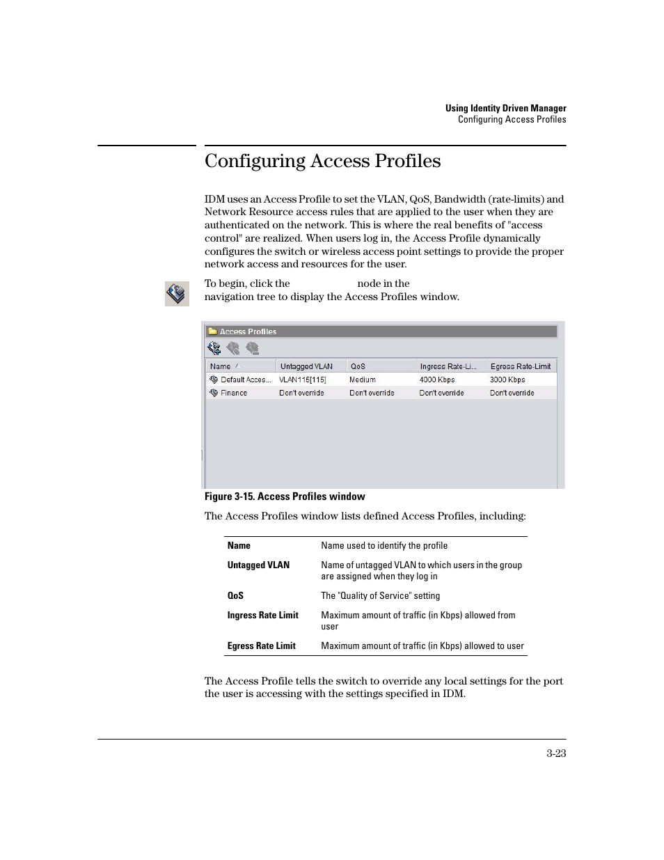 Configuring access profiles | HP Identity Driven Manager Software Series User Manual | Page 91 / 200