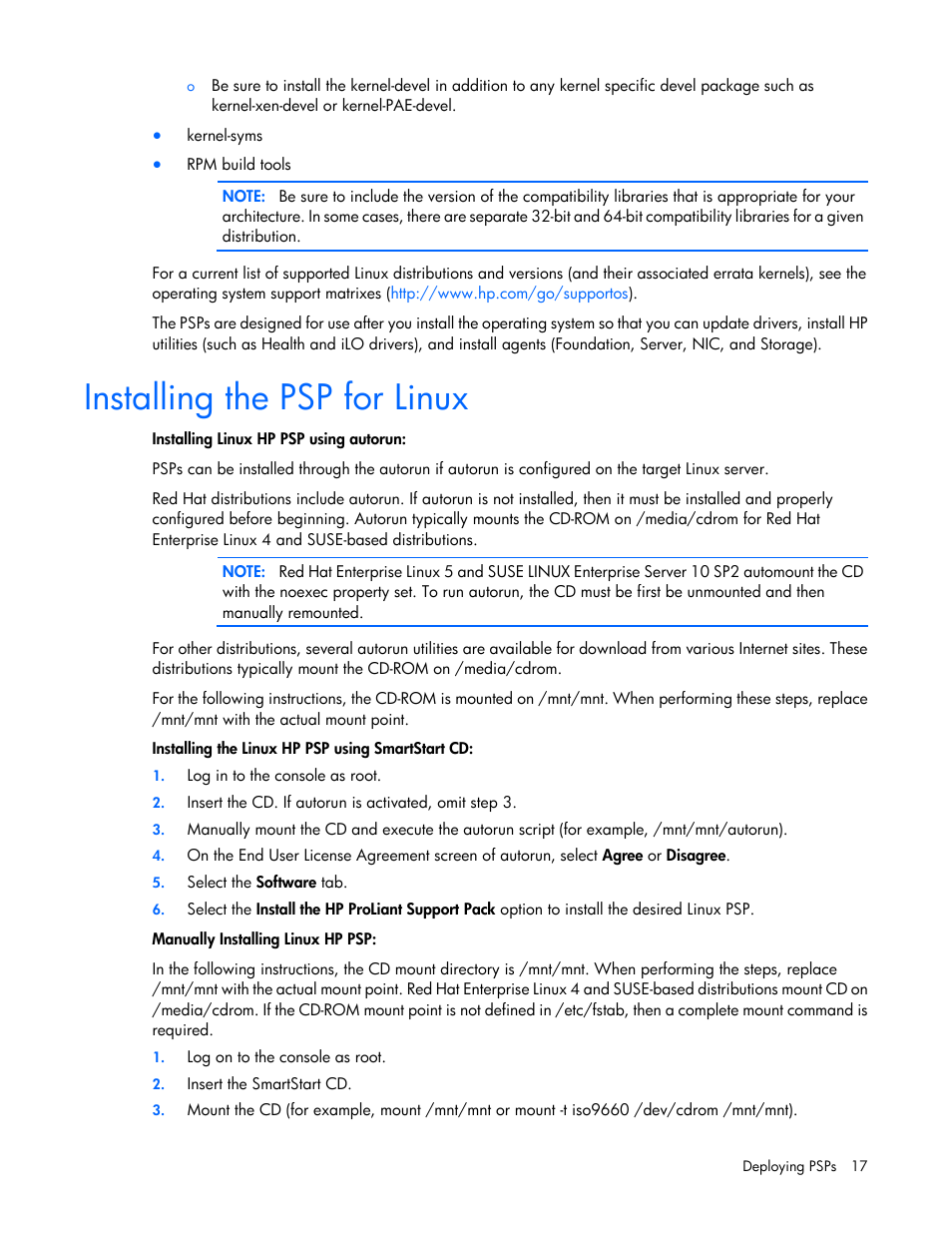 Installing the psp for linux | HP ProLiant Support Pack User Manual | Page 17 / 44