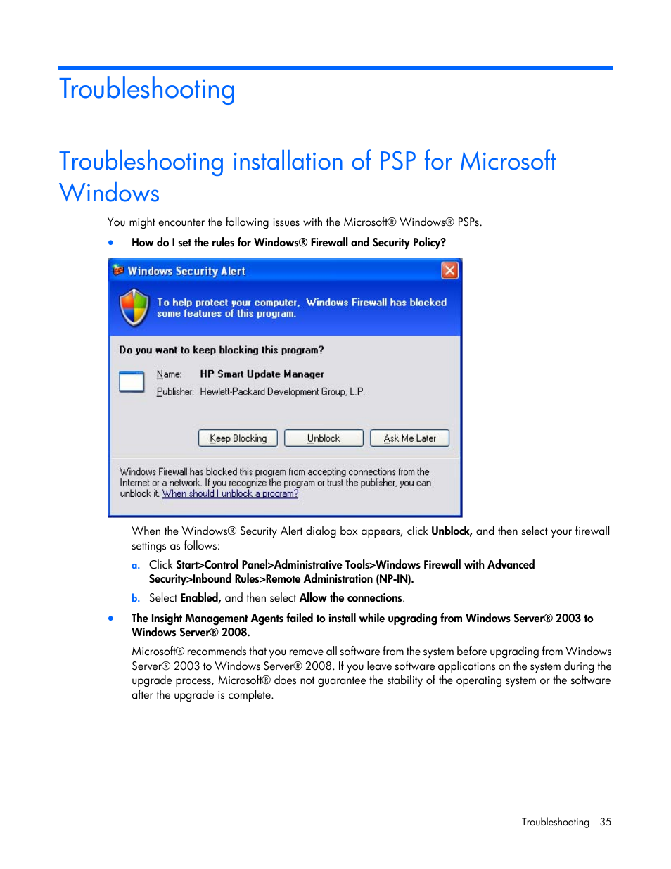 Troubleshooting | HP ProLiant Support Pack User Manual | Page 35 / 44