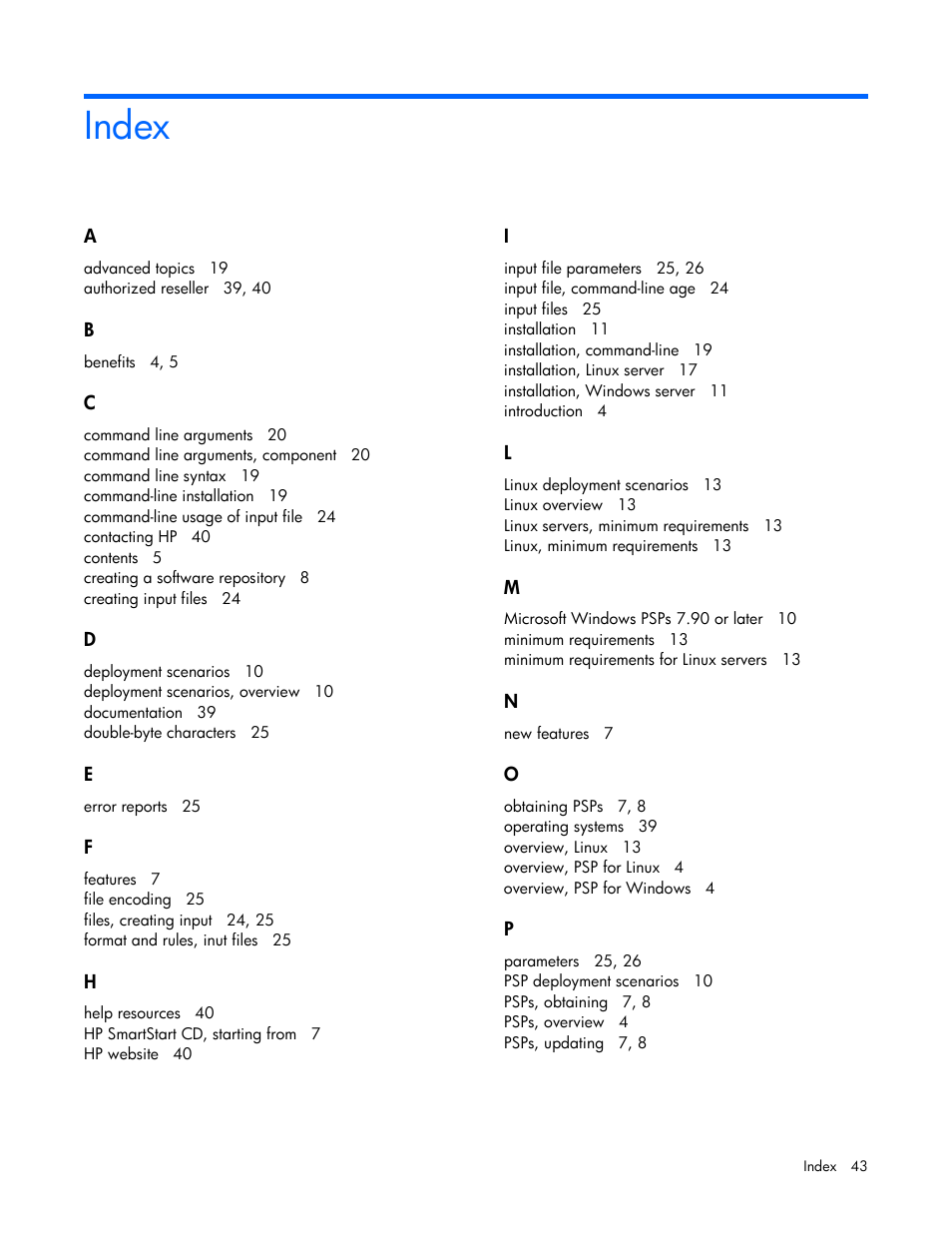 Index | HP ProLiant Support Pack User Manual | Page 43 / 44