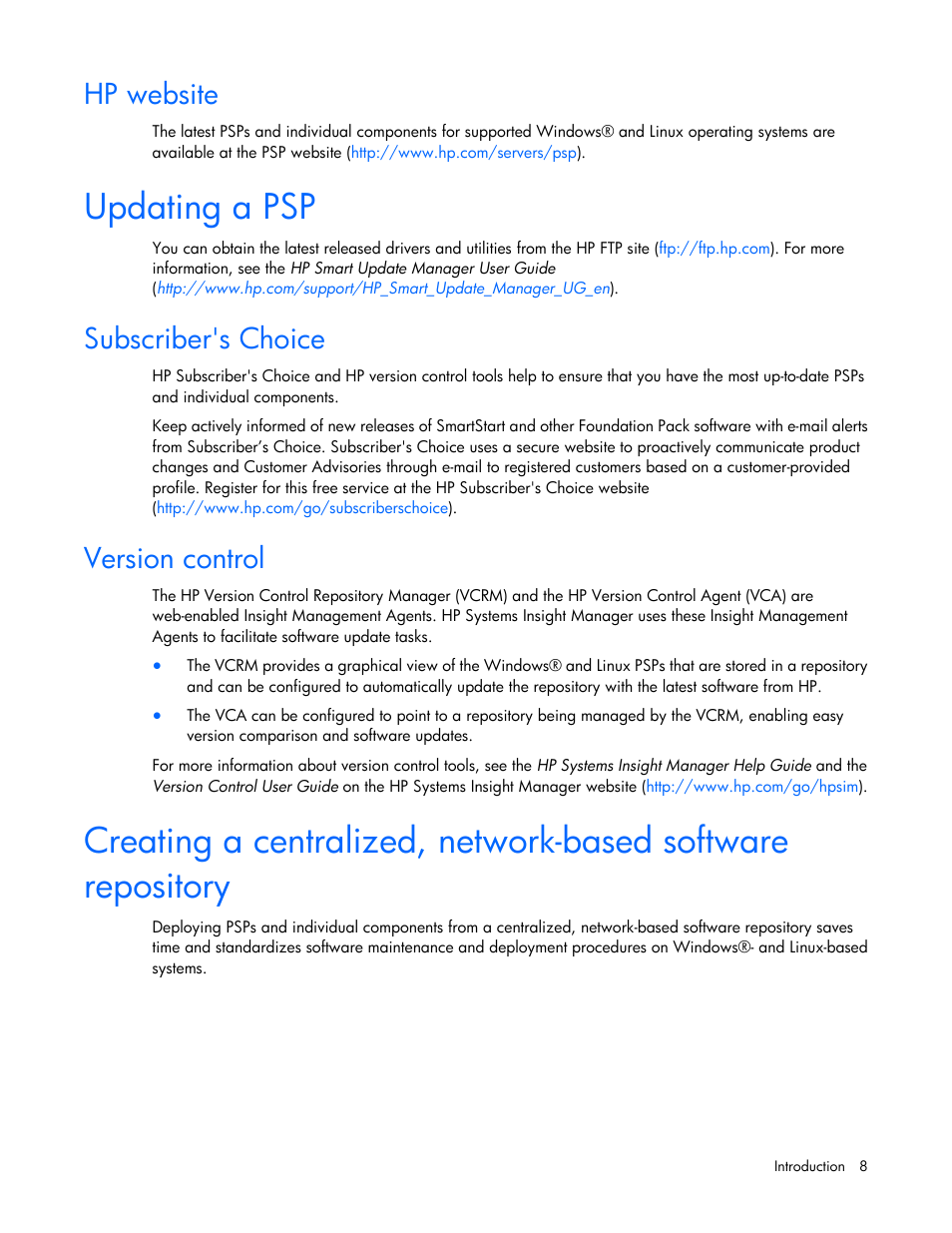 Hp website, Updating a psp, Subscriber's choice | Version control | HP ProLiant Support Pack User Manual | Page 8 / 44