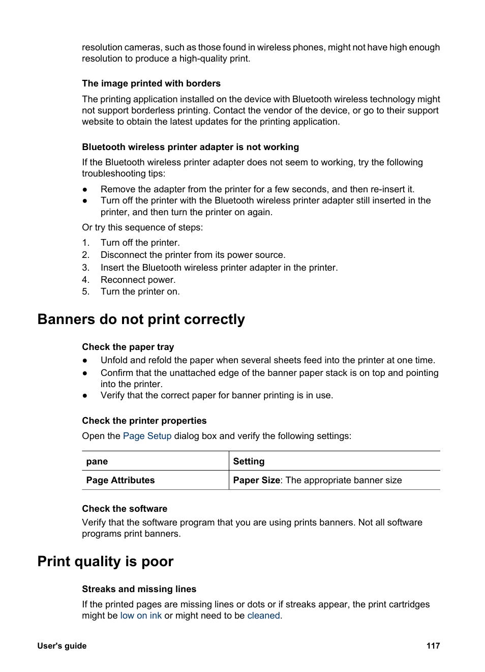 Banners do not print correctly, Print quality is poor | HP Deskjet 6988dt Printer User Manual | Page 119 / 154