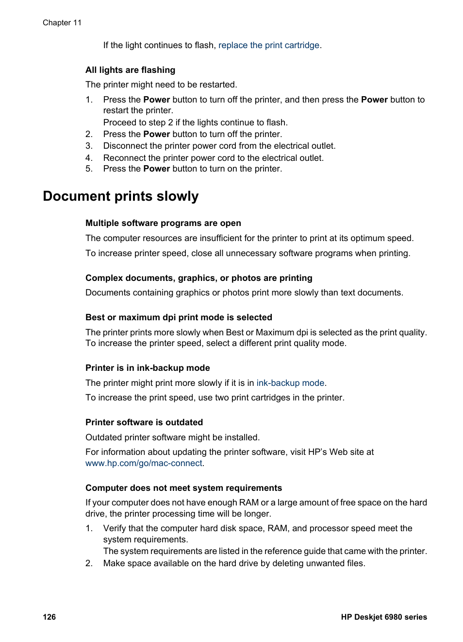 Document prints slowly | HP Deskjet 6988dt Printer User Manual | Page 128 / 154