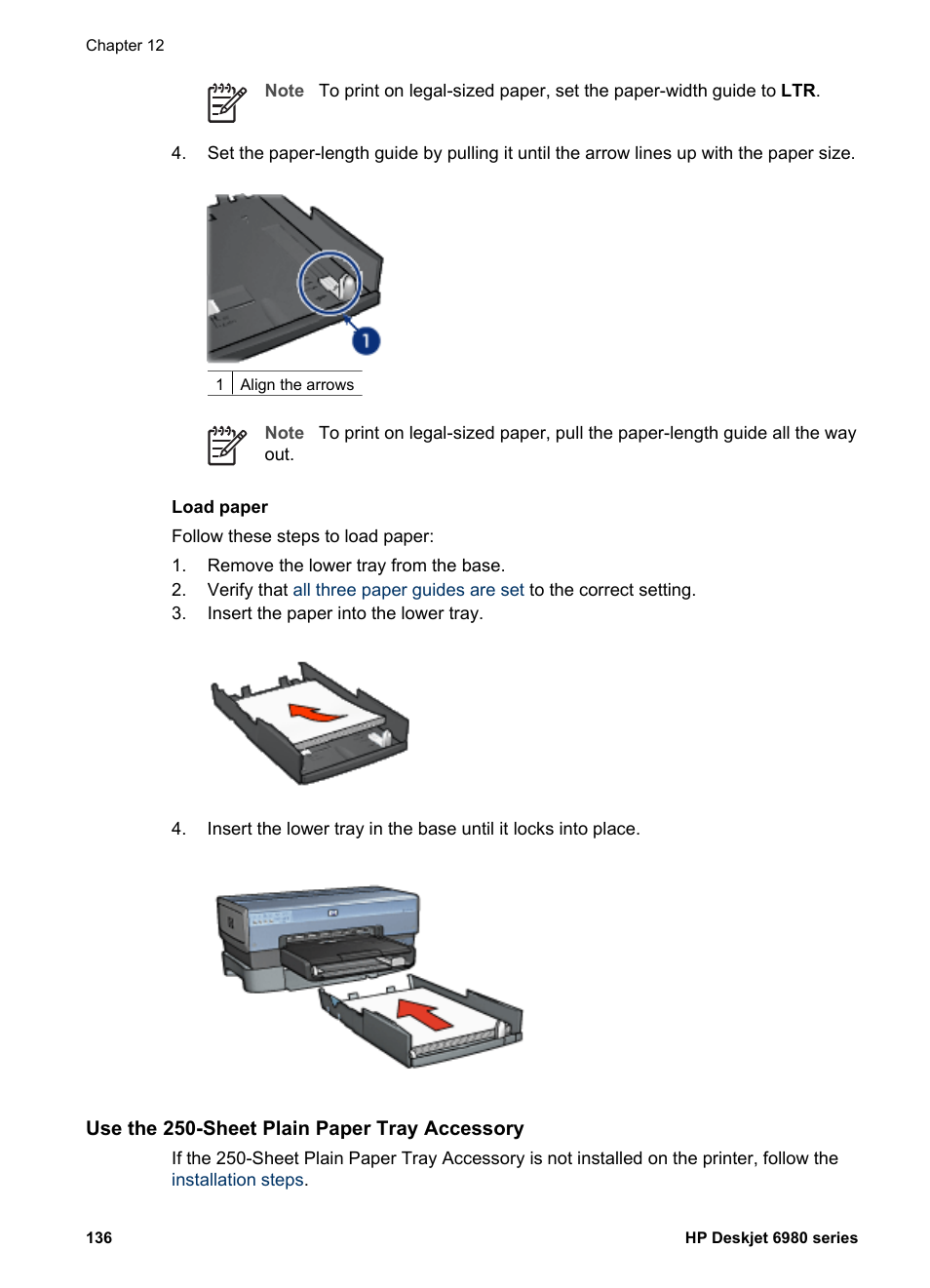 Use the 250-sheet plain paper tray accessory | HP Deskjet 6988dt Printer User Manual | Page 138 / 154