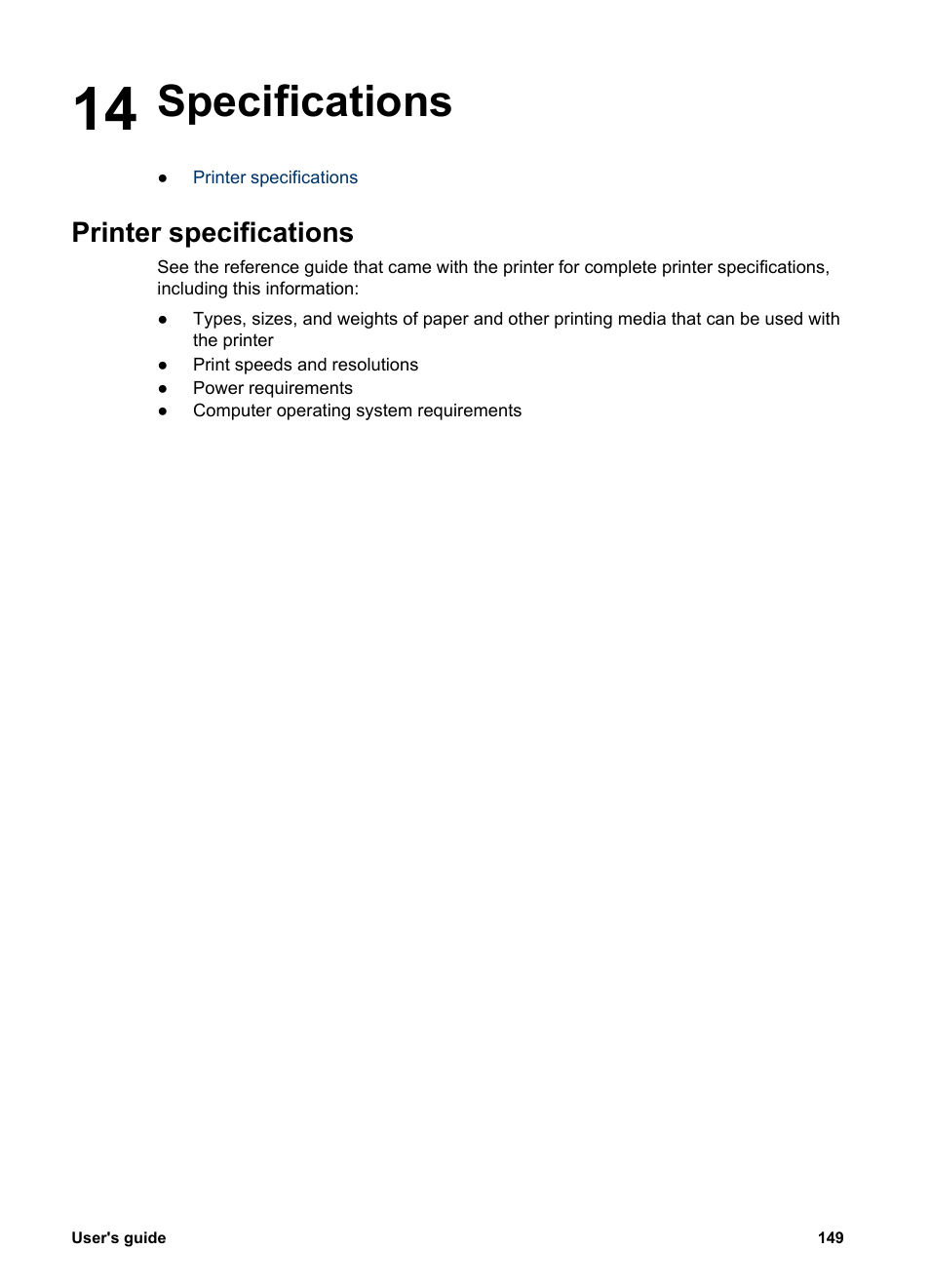 Specifications, Printer specifications, 14 specifications | HP Deskjet 6988dt Printer User Manual | Page 151 / 154